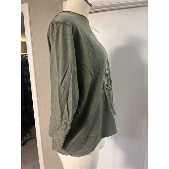 Women’s  Embroidered Blouse Green Distressed Kyla Seo comfort - Picture 11 of 12